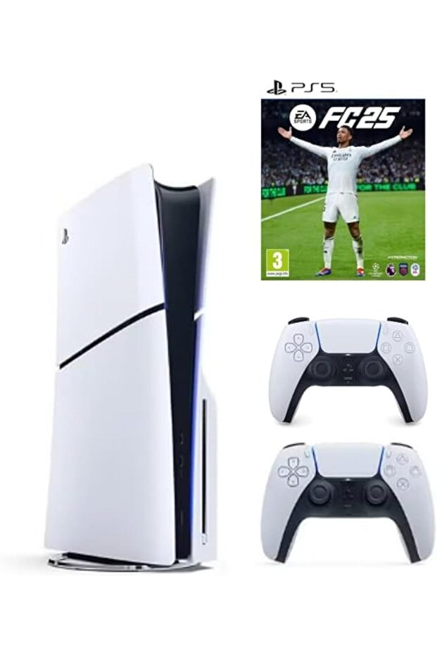 PlayStation 5 Slim Disc with Extra Dualsense White Controller and FC 25 - International Version