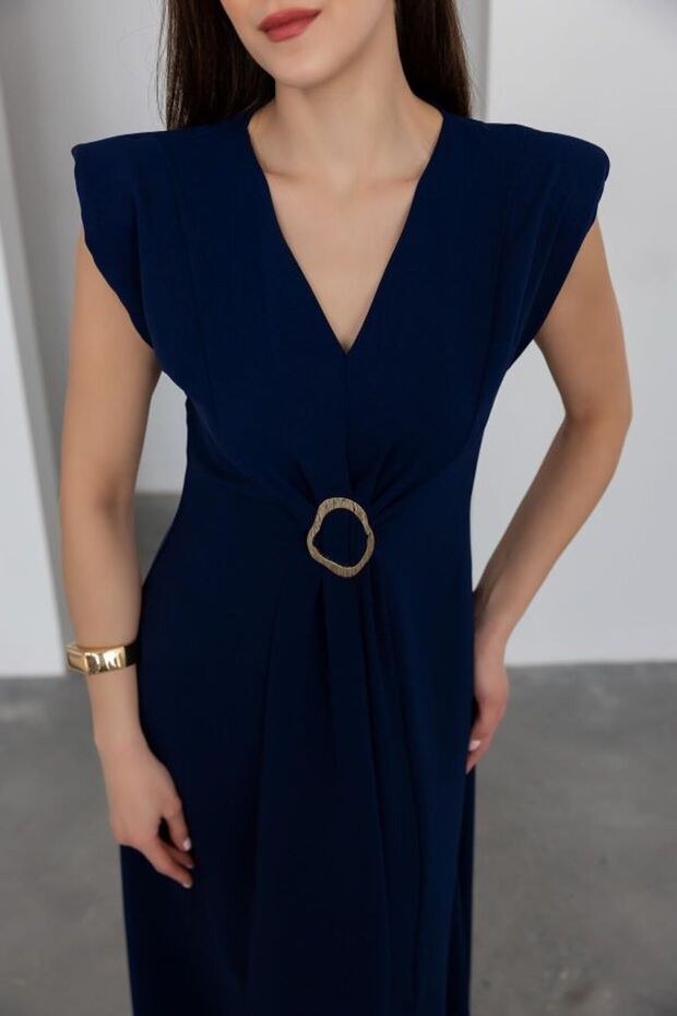 V Yaka Yırtmaçlı Elbise - 3