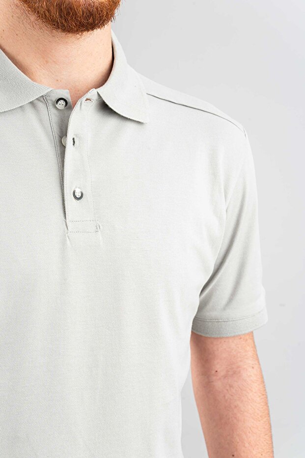 Men's Gray Slim Fit 100% Cotton Soft Textured Polo Neck T-Shirt Basic T-Shirt
