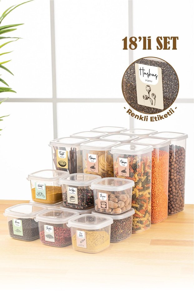 18-Piece Peggy Square Food Storage Container with Colored Labels 9x (0.55 Liters, 1.75 Liters) White