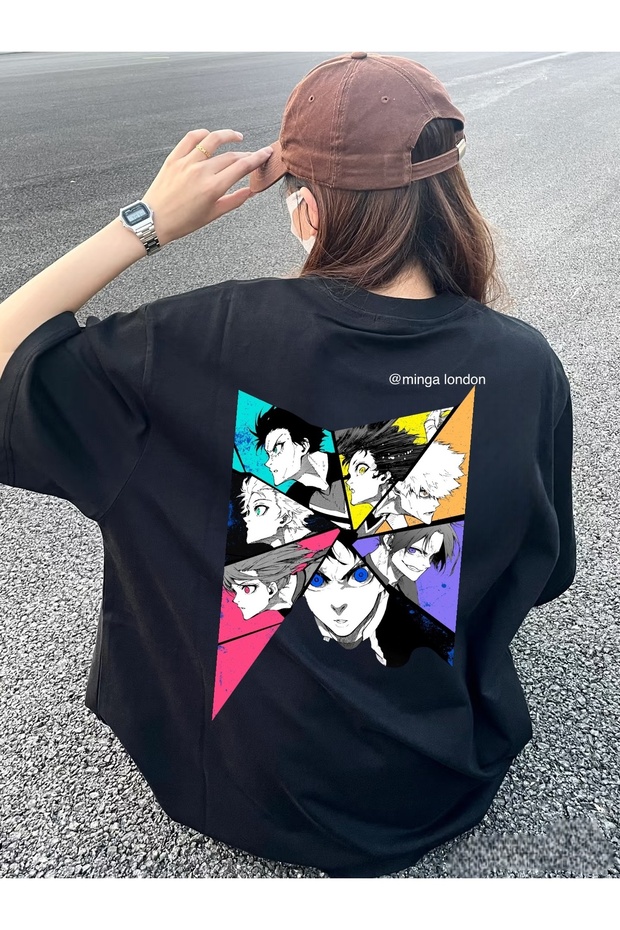 Black Blue Lock Players Anime Back Printed Oversize T-Shirt -Minga London