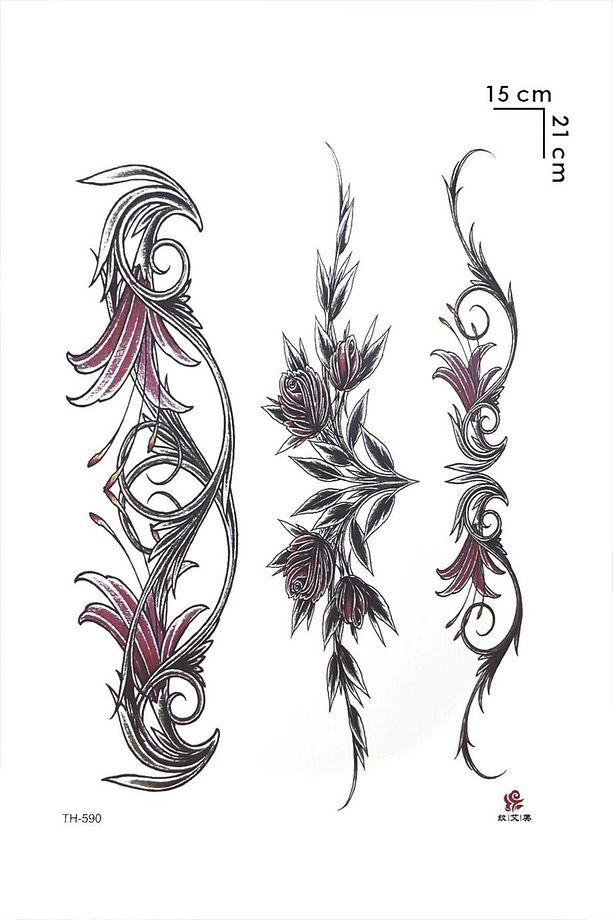 Gerçek Dövme Görünümlü Gül Modelli 3'lü 3 Boyutlu Bacak Tattoo - 3