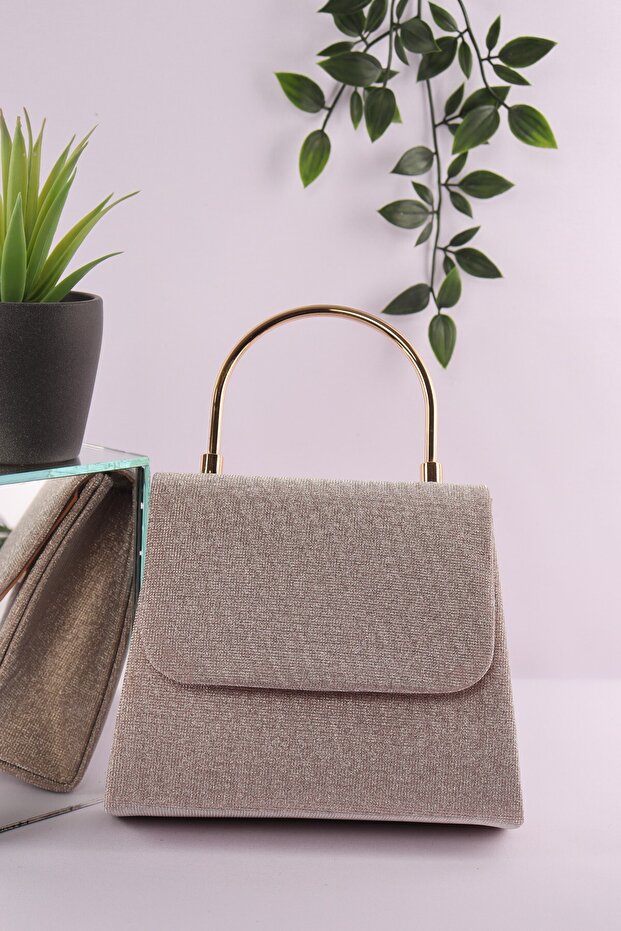 Elysara Eb0265 | Pearl Glitter Glowing Metal Handle Evening Bag