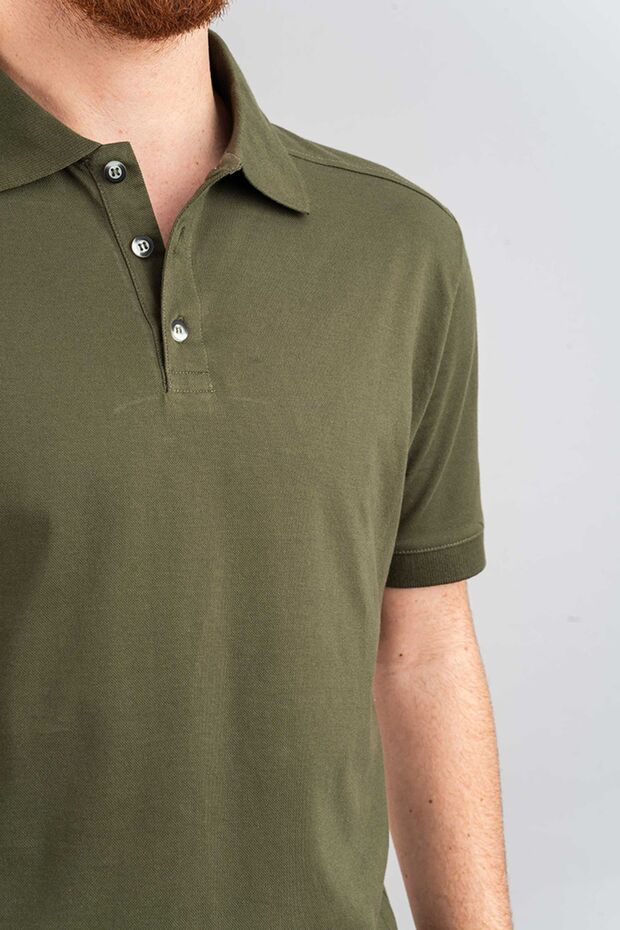 Men's Khaki Slim Fit 100% Cotton Soft Textured Polo Neck T-Shirt Basic T-Shirt
