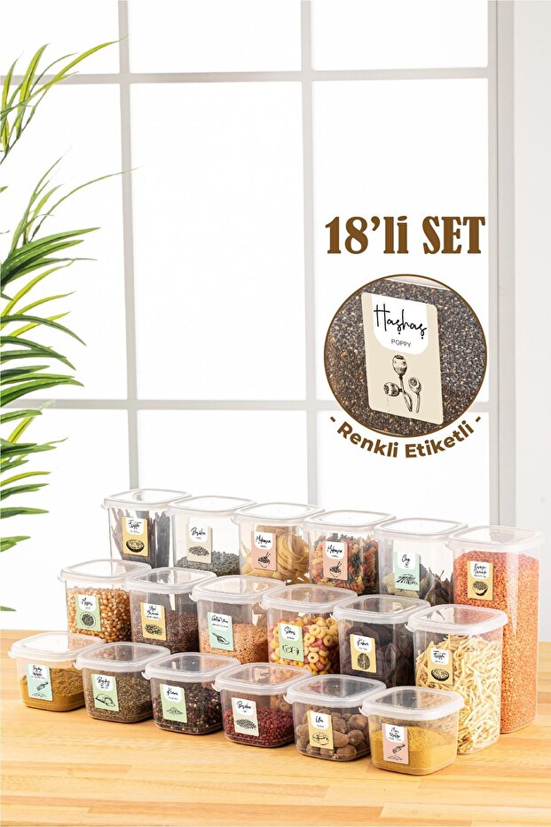 18-Piece Peggy Square Food Storage Container with Colorful Label 6x (0.55 Liters, 1.2 Liters, 1.75 Liters) White