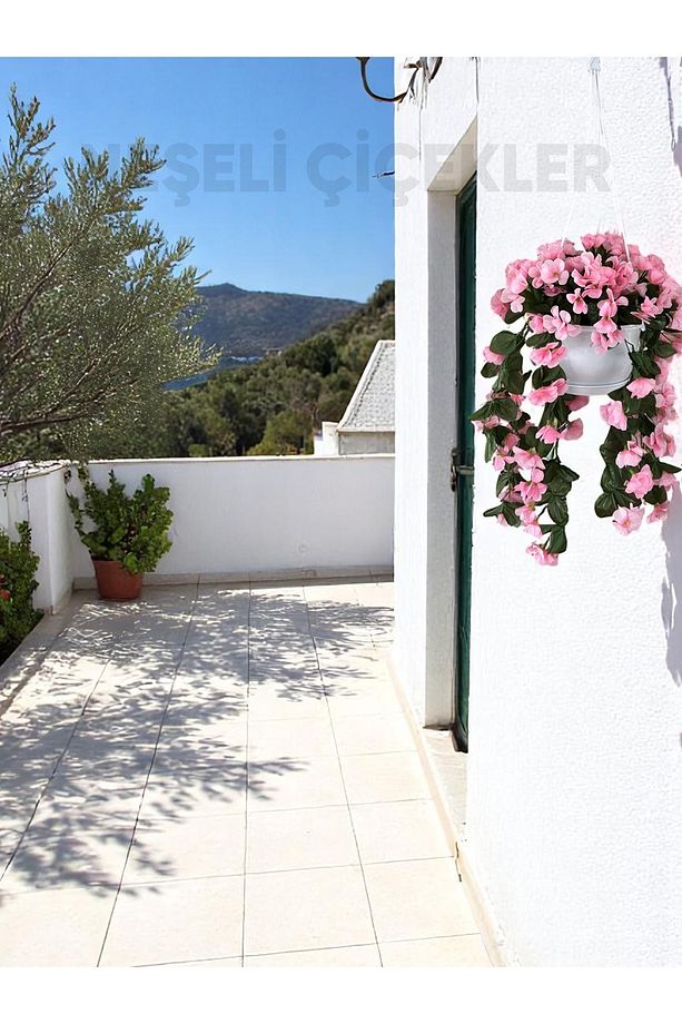 Yapay Çiçek Askılı Saksıda Balkon Çiçeği Sarkan Pembe Begonvil Dekoratif Yapay Çiçek - 4