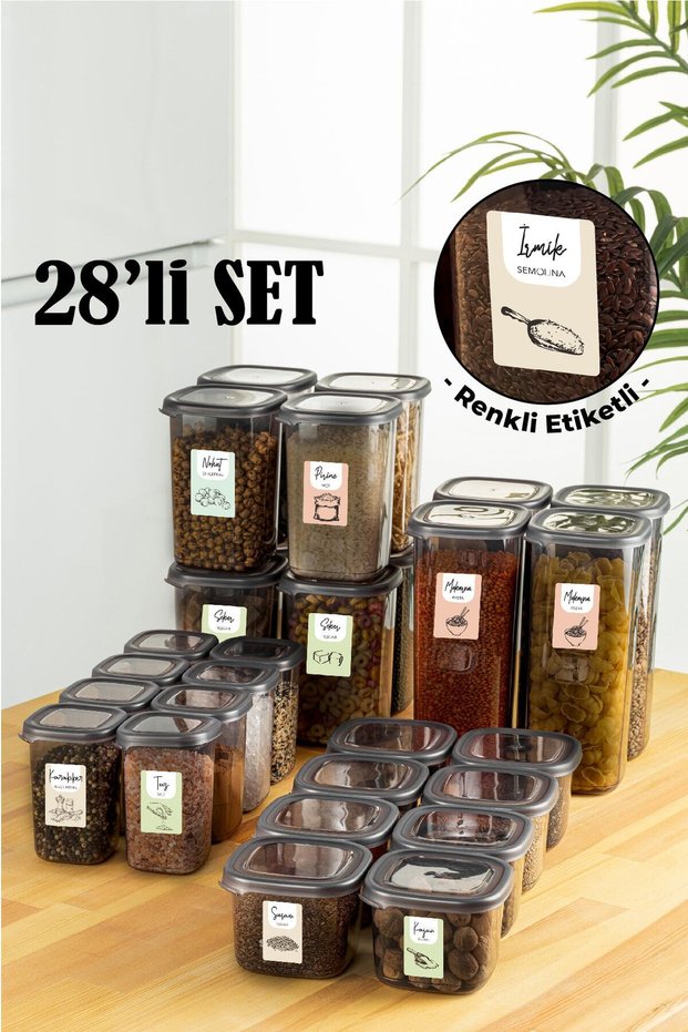 28pcs Peggy Square Food and Spice Full Set with Colored Labels 8x(1,2, 0,55, 0,45) 4x(1,75) Ant