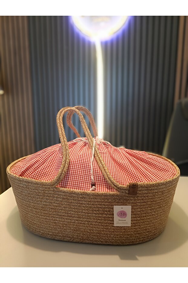 Handmade Wicker Picnic Basket with Floral Print Fabric Cover