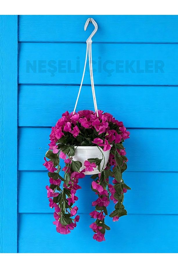 Yapay Çiçek Askılı Saksıda Balkon Çiçeği Sarkan Fuşya Begonvil Dekoratif Yapay Çiçek - 1