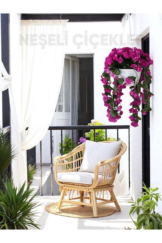 Yapay Çiçek Askılı Saksıda Balkon Çiçeği Sarkan Fuşya Begonvil Dekoratif Yapay Çiçek - 4
