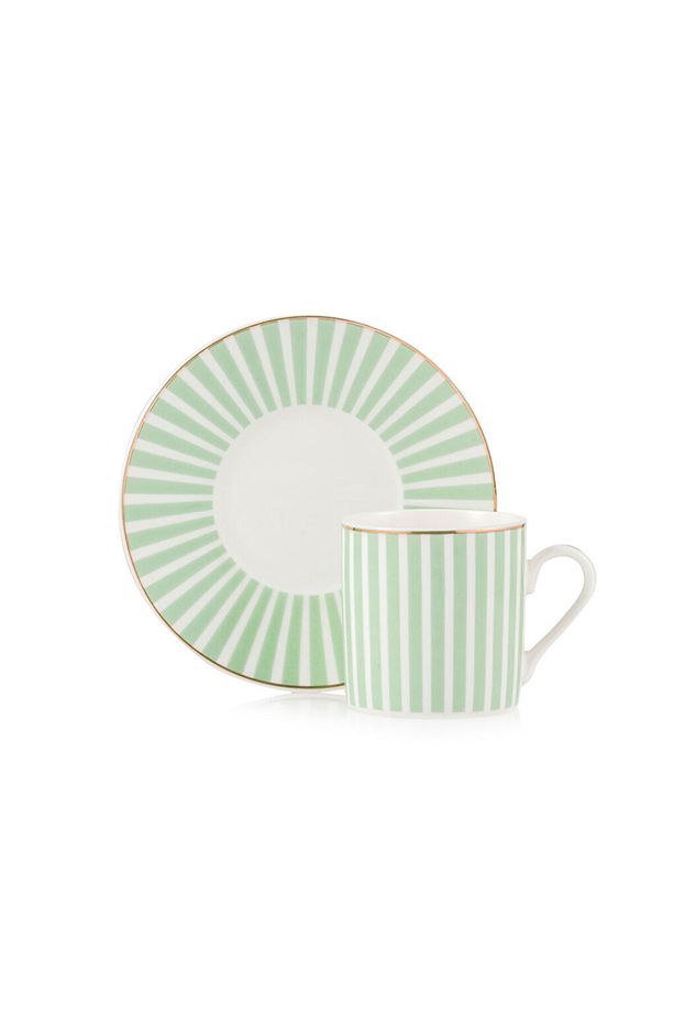 LCW HOME Yeşil Çizgi Desenli 2 Kişilik Porselen Kahve Fincan Takımı 90 ml T T - 4