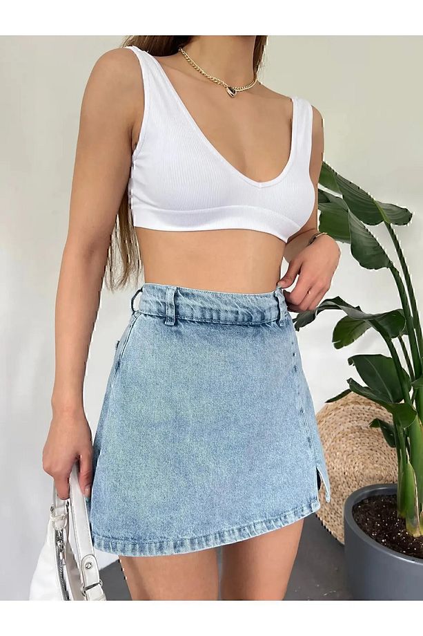 KADIN ŞORT ETEK DENIM KOT ETEK - 4