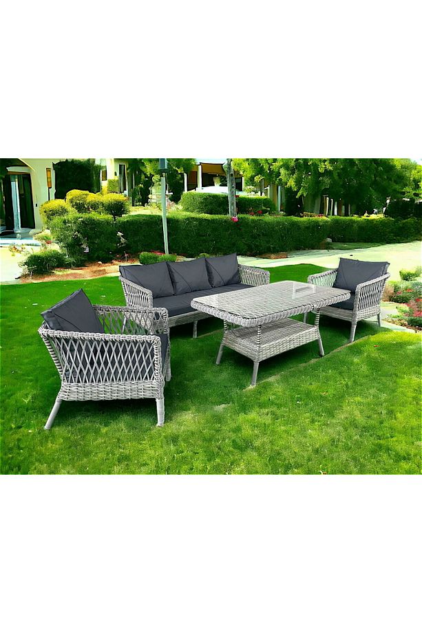Monalin Mobilya Lft 5'li Oturma Takımı (GRİ) Rattan Bahçe Mobilyası - 2