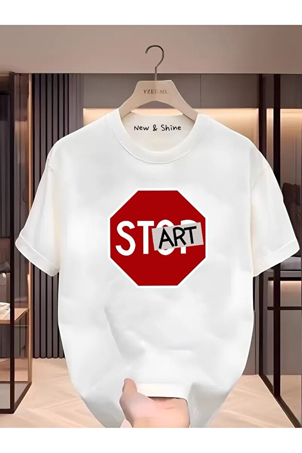 Stop - Start Printed Large Size Oversize T-Shirt
