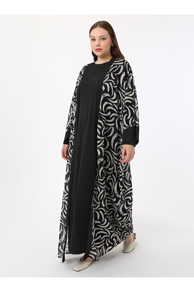 طقم فستان سهرة مقاس كبير من قطعتين - أسود - - 2