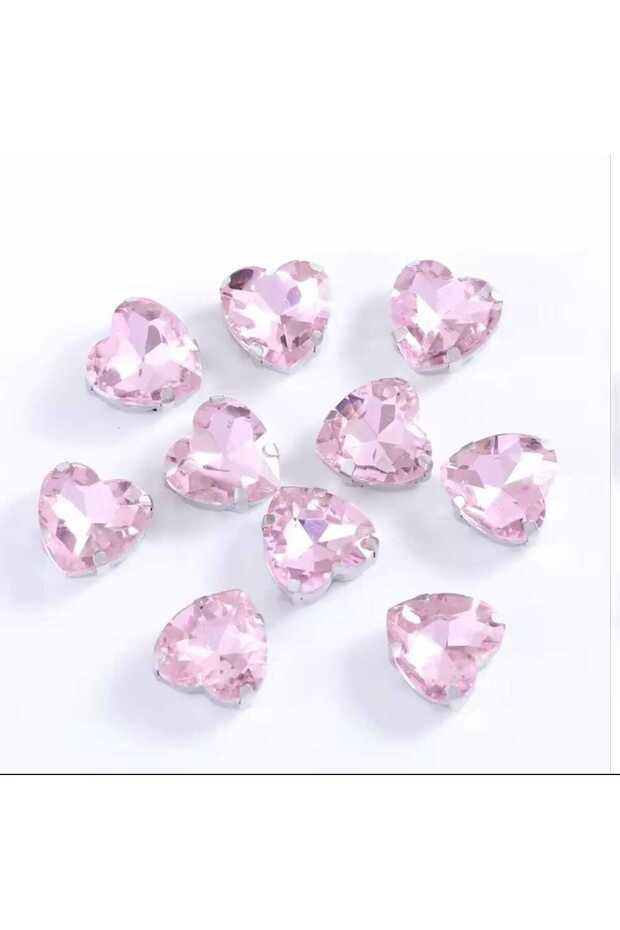 10 mm Gold Case Strut Light Pink Glass Heart Stone 10 Pieces