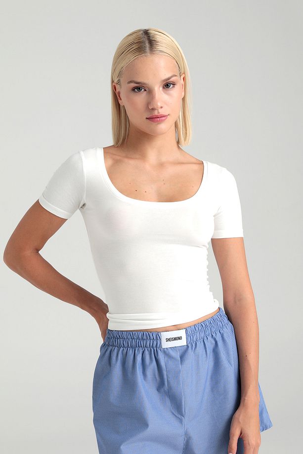 Ultra Soft Oval Yaka Kısa Kol Bluz Ekru - 2