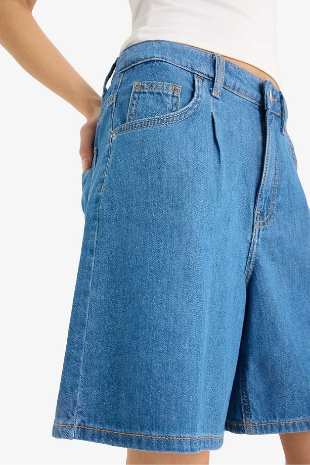 Yüksek Bel Düz Paça Yumuşak Jean Bermuda E0961AX25SM - 5
