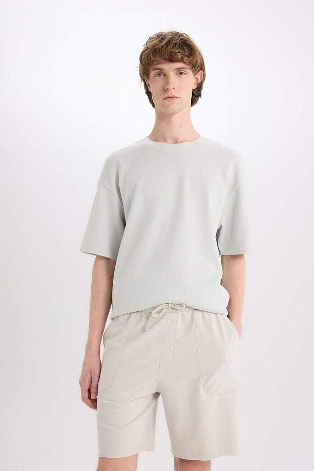 %100 Pamuk Slim Fit Dar Kesim Dar Paça Cepli Basic Düz Şort B8673ax25sm - 5
