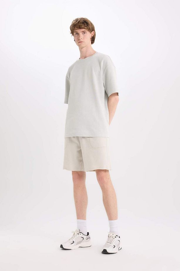 %100 Pamuk Slim Fit Dar Kesim Dar Paça Cepli Basic Düz Şort B8673ax25sm - 3