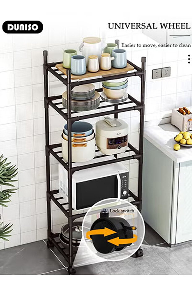 Duniso 5-tier Storage Rack, Stable Kitchen Shelf Organizer With Wheels, Food Storage Unit - 5