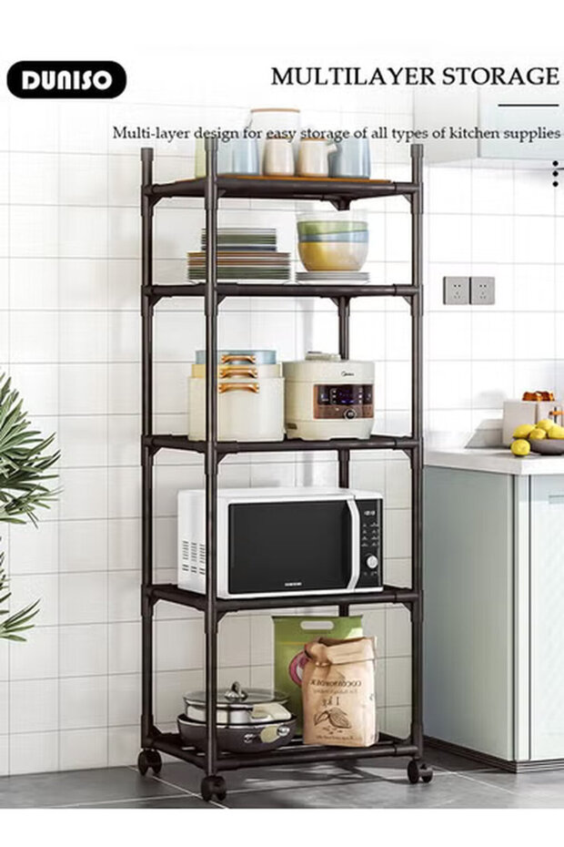 Duniso 5-tier Storage Rack, Stable Kitchen Shelf Organizer With Wheels, Food Storage Unit - 4