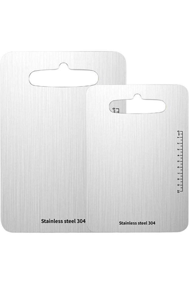 Set of 2 Ruled Stainless Steel Cutting Board Kitchen Presentation Stand 304 Antibacterial Mildew Resistant