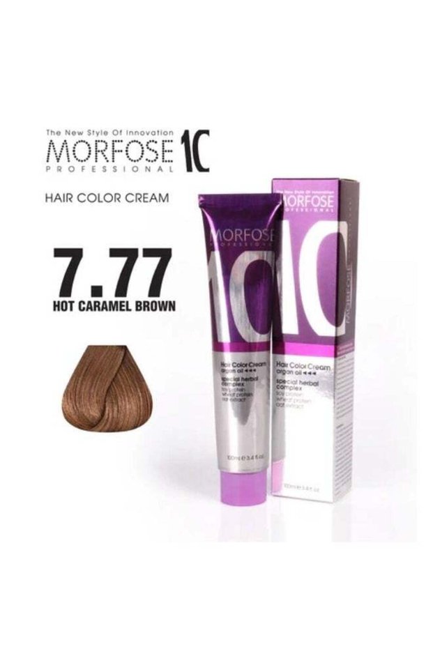 Morfose 10 Hair Color Cream Argan Oil 7.77 Warm Caramel Brown - 100ml