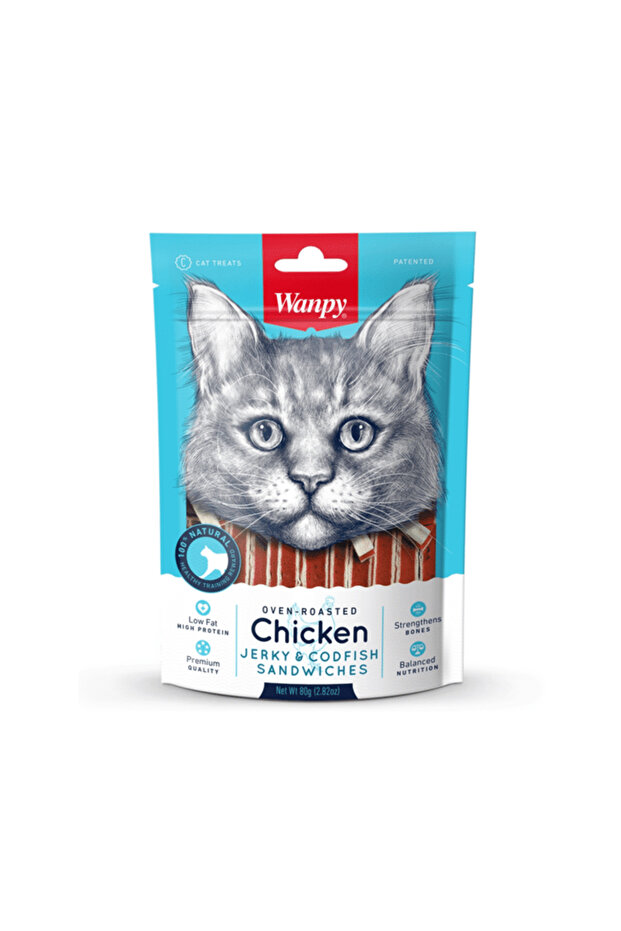 Wanpy Chicken Jerky and Codfish Sandwiches Cat Treat - 80 g