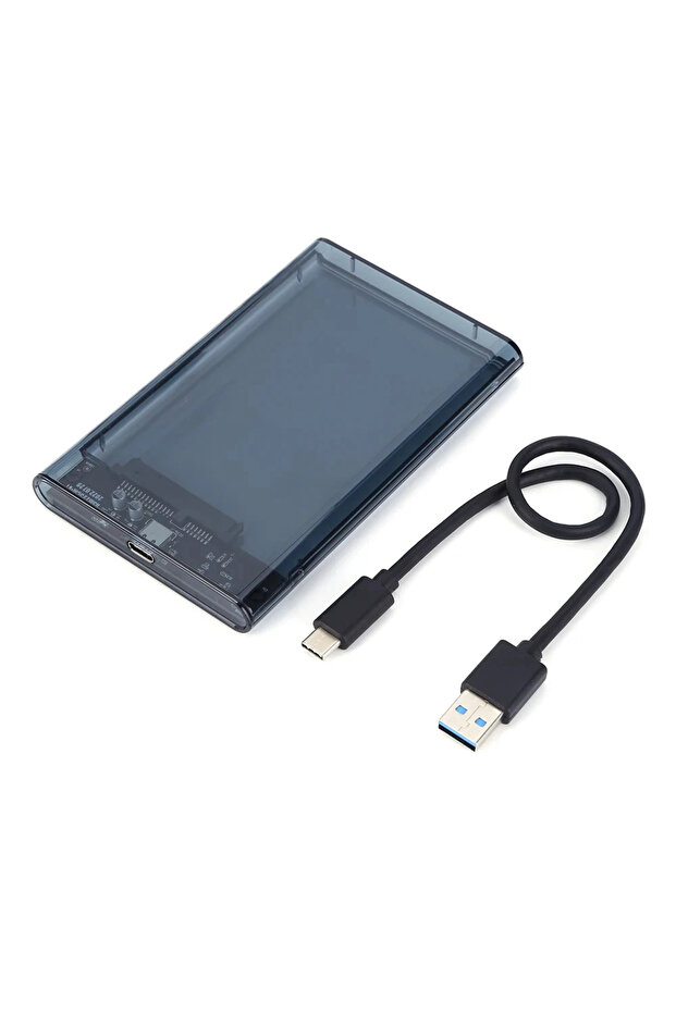 علبة قرص صلب خارجي SATA 5 جيجابت في الثانية من النوع C باللون الأسود، مزودة بمنفذ USB من النوع C، مقاس 2.5 بوصة، SATA إلى USB UASP شفاف