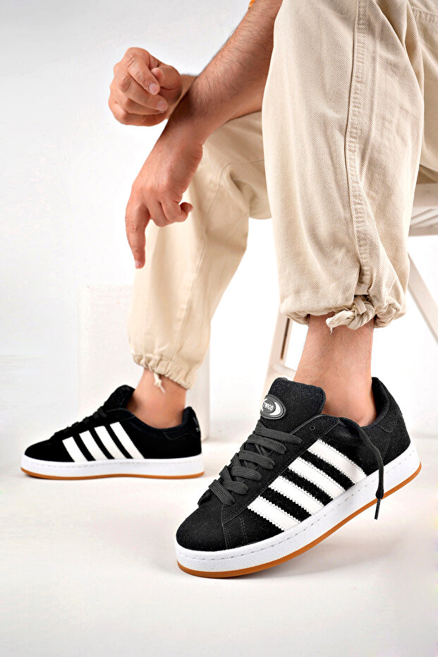 Uniszex varrott talp garantált Sneaker sportcipő fekete fehér - 2