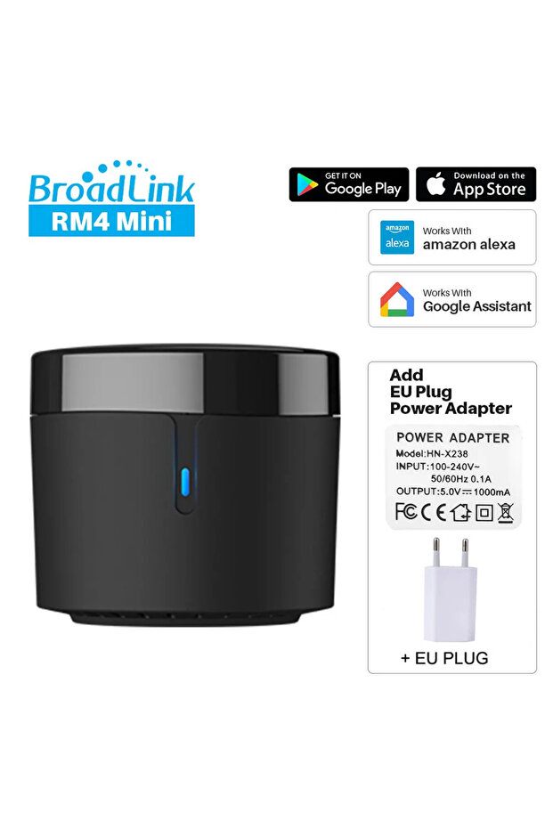 جهاز التحكم عن بعد الذكي RM4 mini EU من Broadlink RM4 mini يعمل بالأشعة تحت الحمراء للمنزل، متوافق مع التحكم الصوتي Aleax