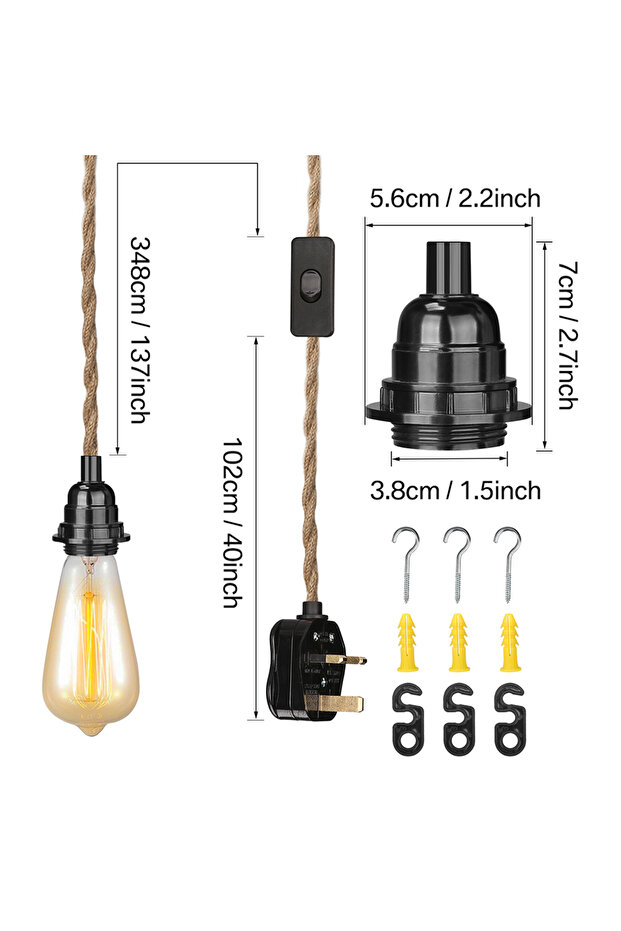 4.5M 4.5/3.5M Pendant Lights Ceiling Lighting Fitting E27 Lamp Bases Suspended Kit with Plug in Cord