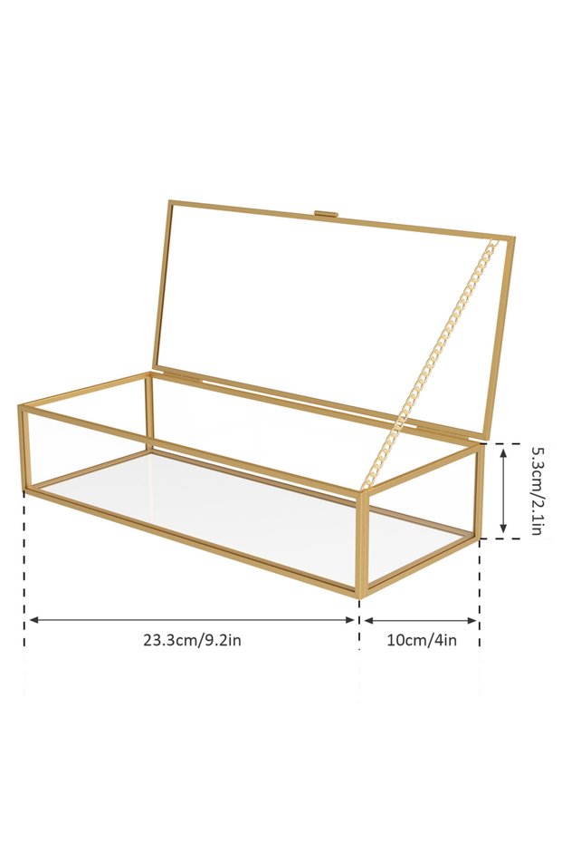 1Pcs 23.3x10x5.3cm 1/2Pcs Glass Jewelry Box Transparent Golden Rectangular Vintage Jewelry Organizer