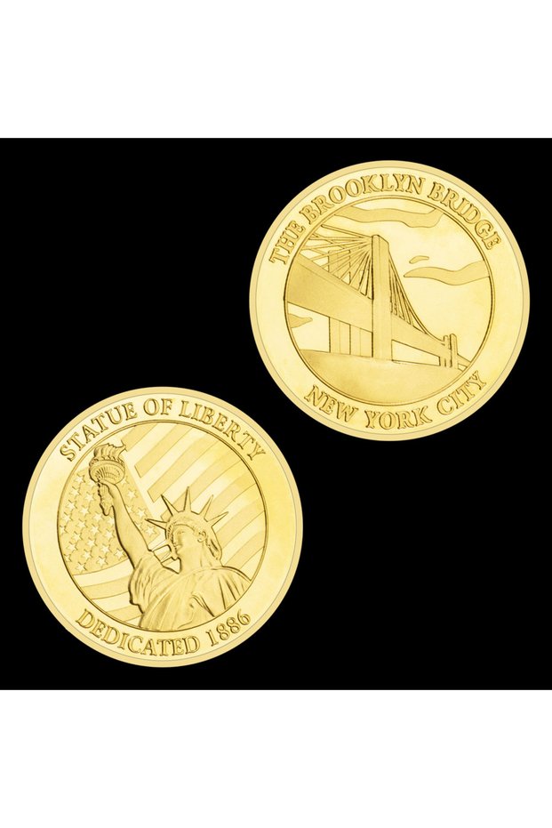 Gold US Statue of Liberty Souvenir New York City The Brooklyn Bridge Pattern Golden Commemorative C
