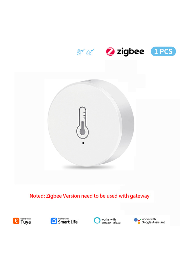 1pc Tuya ZigBee Mini Temperature Humidity Sensor Smart Home Remote Monitor Works with Gateway Alexa - 1
