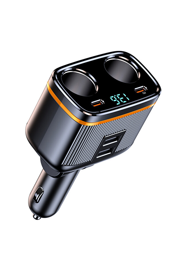 black 6 in 1 Cigarette Lighter Splitter 145W USB C Car Charger 4 Ports PD30W Car Charger Adapter Vol