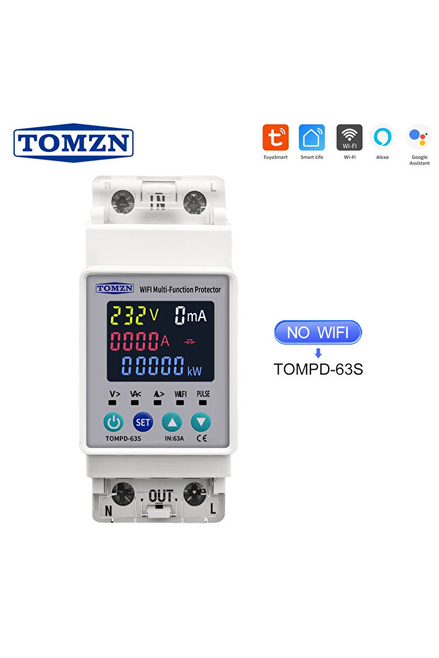 مفتاح ذكي TOMPD-63S TOMZN 63A 110 فولت 2230 فولت يعمل بالواي فاي بدون واي فاي، قاطع دائرة قياس كيلووات ساعة من smartlife - 3