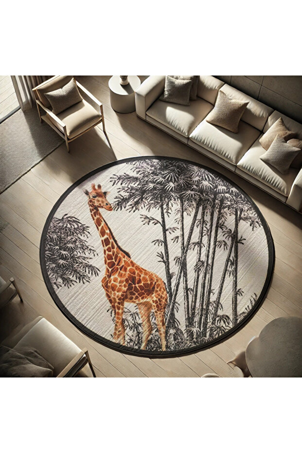 Alya Collection Tapestry Design Giraffe Detailed Woven Base Decorative Carpet Alya72