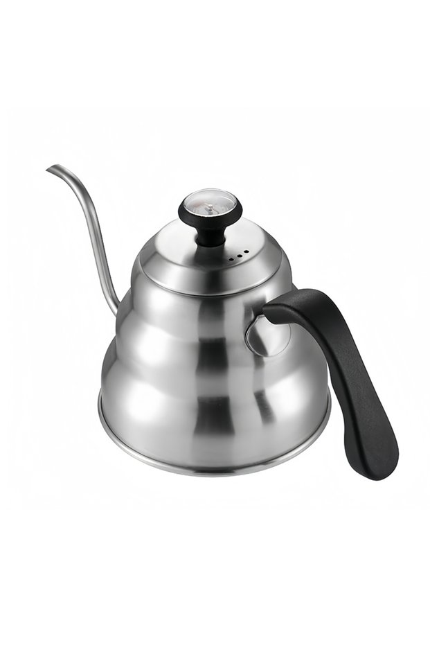 1L Sliver Stainless Steel Pour Over Coffee Pot with Thermometer Swan Long Neck High Capacity Can Be