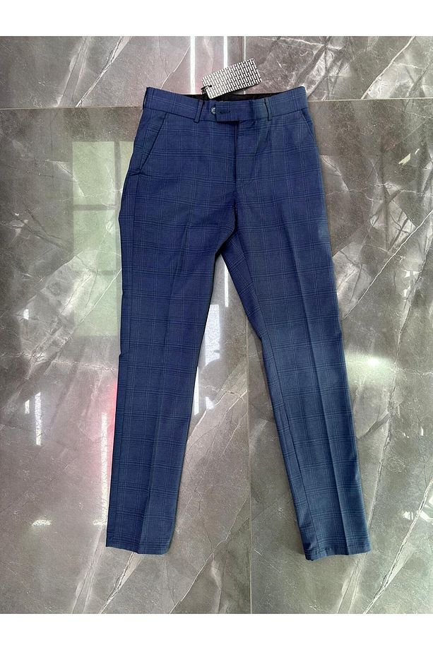 Erkek Yazlık Slim Fit Kesim Likralı Bilek Boy Ekose Kumaş Pantolon - 1