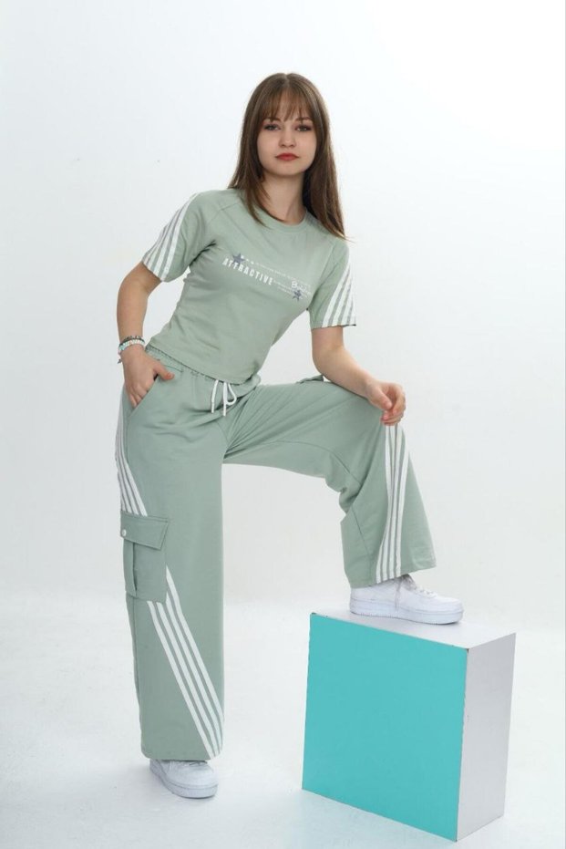Girls' Two-Piece Tracksuit Set-Cargo Pocket Pants & Short Sleeve T-Shirt – 100% Cotton