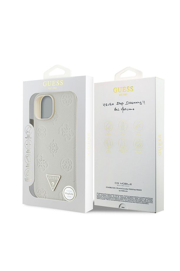 iPhone 15 Kılıf Guess Lisanslı M-safe Şarj Özellikli Üçgen Logolu PU Deri Peony Kapak Bej uyumlu - 5