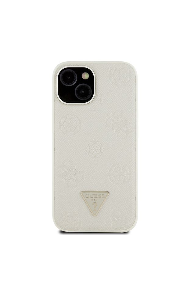 iPhone 15 Kılıf Guess Lisanslı M-safe Şarj Özellikli Üçgen Logolu PU Deri Peony Kapak Bej uyumlu - 2