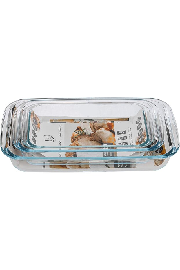 طقم صواني فرن زجاجية مستطيلة، 3 قطع - 5