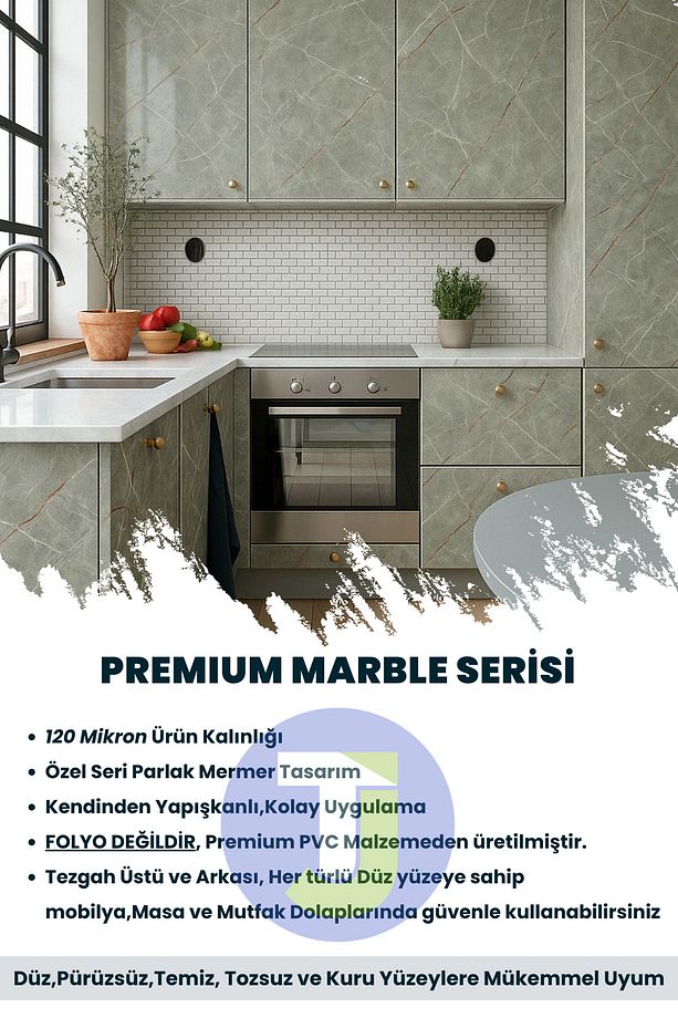 Kendinden yapışkanlı Mermer Desen Folyo Tezgah Mutfak Banyo Duvar Kaplama 60cmX300cm - 6