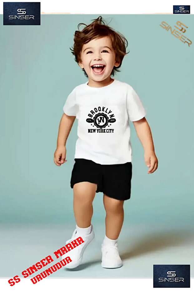 Kids Brooklyn Ny Round Custom Printed Crew Neck T-Shirt - Shorts Set