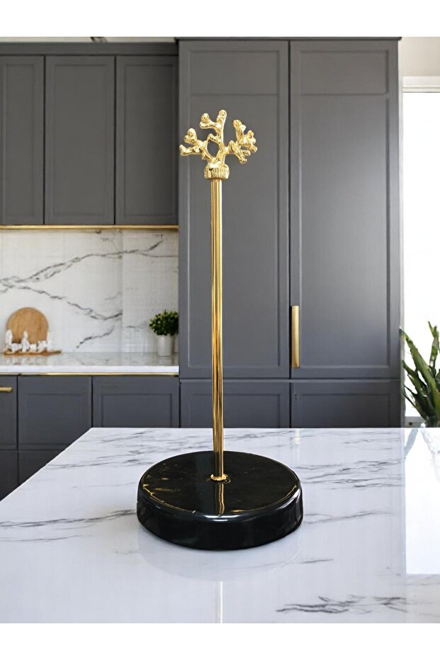 Paper Towel Holder Roll Napkin Holder Kitchen Accessory Ceramic Black Gold Coral - Feray Home