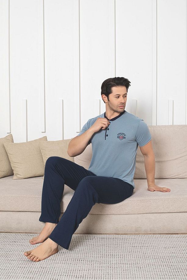 Erkek Pamuklu Örme Cepli Pijama Takımı - 2