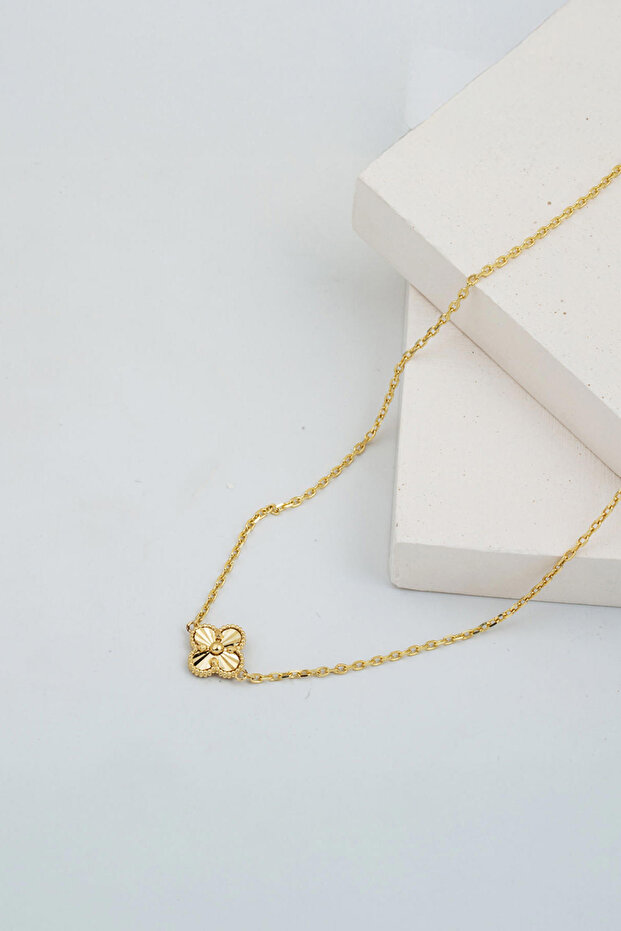 Yoncalı 14 Ayar Sarı Altın Kolye - 3